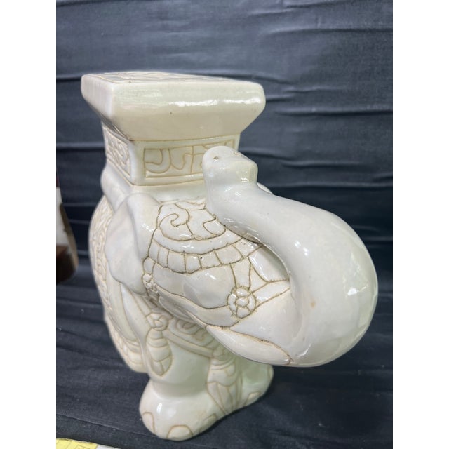 Vintage Elephant White Ceramic Glazed Stand Planter For Sale - Image 4 of 12