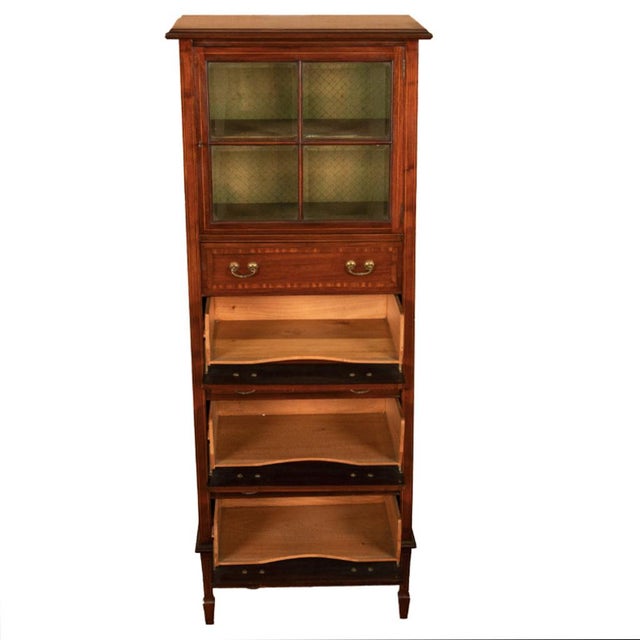 Brown Antique Inlaid Mahogany Sheraton Regency Revival Sheet Music Filing Cabinet 1890 For Sale - Image 8 of 13