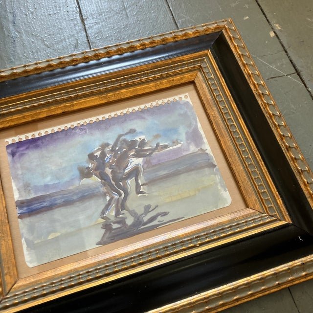 1970’s Original Watercolor Abstract Figures Dancing Painting For Sale - Image 4 of 4
