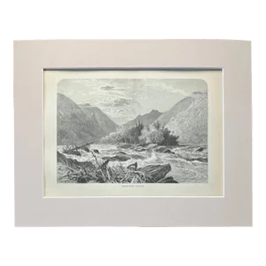 Antique 1874 Wood Engraving "Mountain Island" NC in Frame-Ready 11x14 Mat