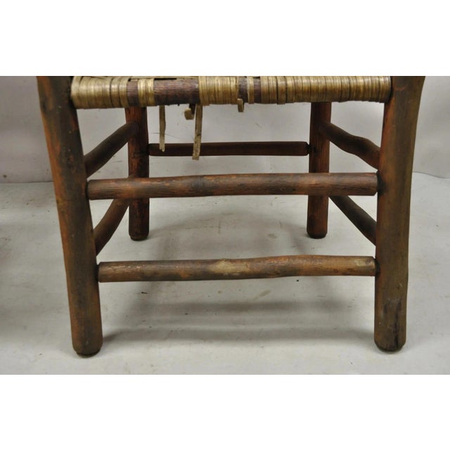 Brown Mid 20th Century Adirondack Old Hickory Style Tree Branch Wood Frame Rattan Lounge Chairs a Pair For Sale - Image 8 of 12
