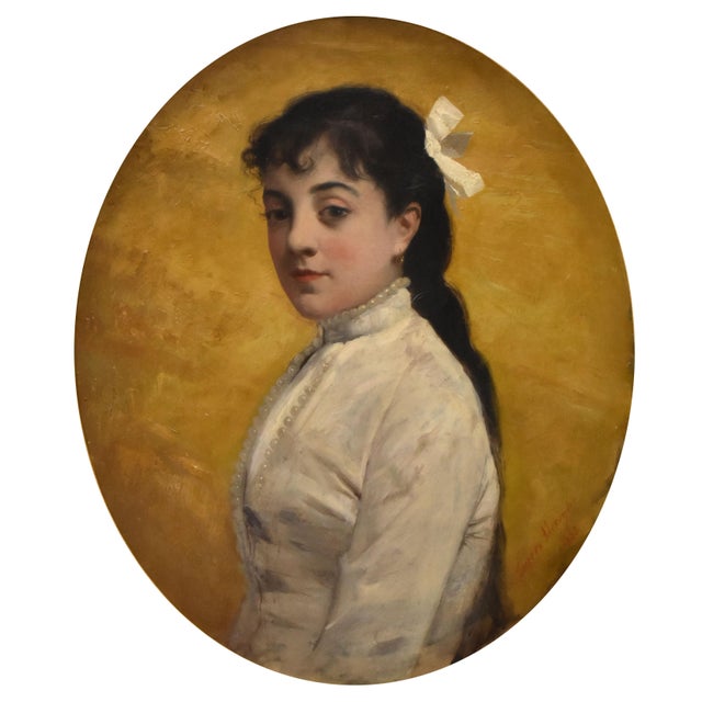 Alexandre Serres, Young Woman, 1888, Oil Painting on Canvas, Framed For Sale - Image 3 of 11
