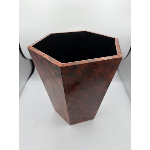 English Classic Hexagonal Handmade Hand Painted Faux Tortoiseshell Wastebasket For Sale - Image 3 of 5