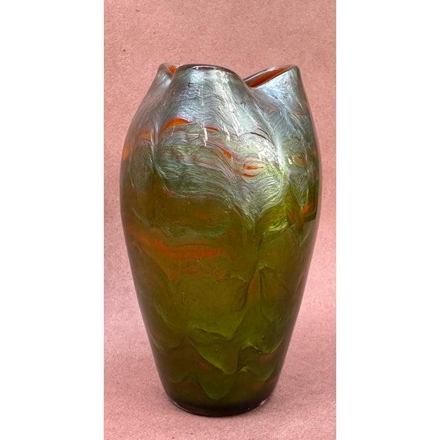 Here we a have super Loetz Titania Cabinet vase , deep green , undulating rim with an orange interior , very good cond...