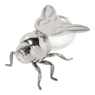 Art Deco Style Silver Plated and Glass Bee Honeypot by Antares For Sale