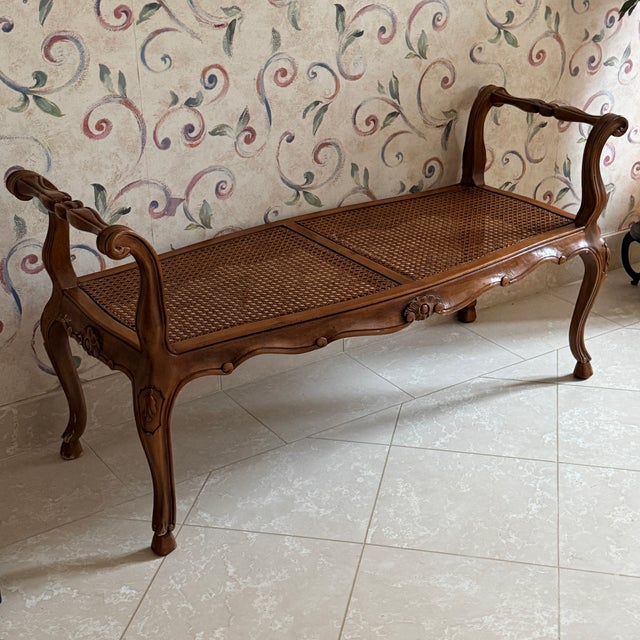 French Provincial Cane Bench For Sale - Image 4 of 4