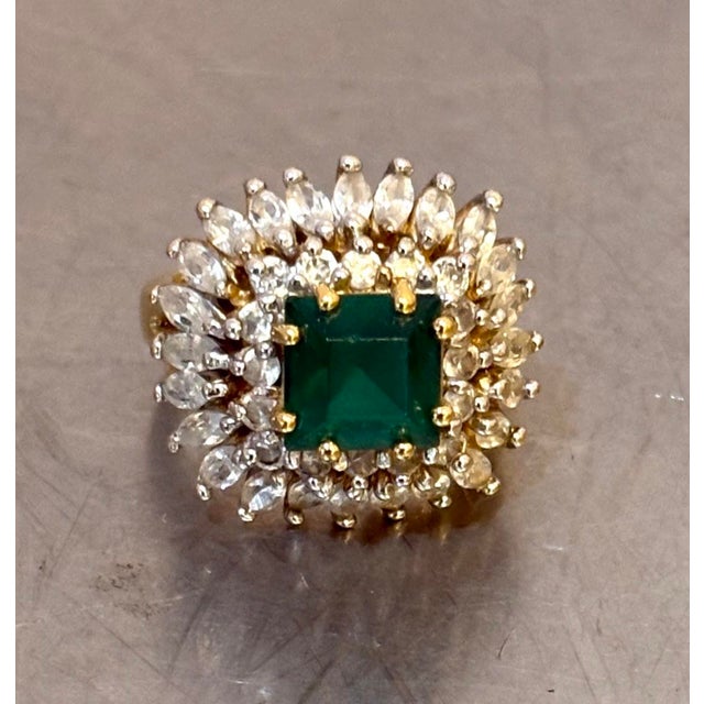 Gold-Plated Emerald & Diamond Cocktail Ring For Sale - Image 4 of 6