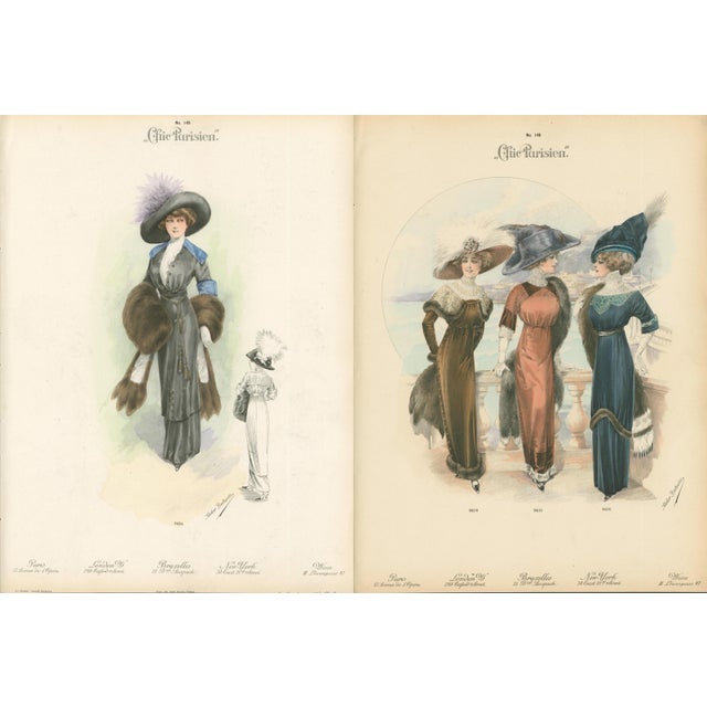 Set of two original antique fashion plates from Chic Parisien, published by Atelier Bachwitz. Fine early 20th-century...