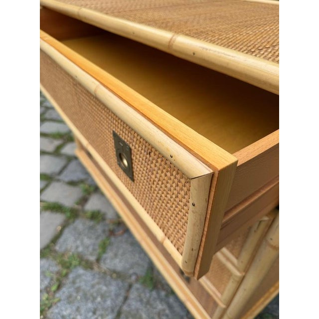 Brown Rattan Bamboo Chest of Drawers with Brass Handles from Dal Vera, Italy For Sale - Image 8 of 11