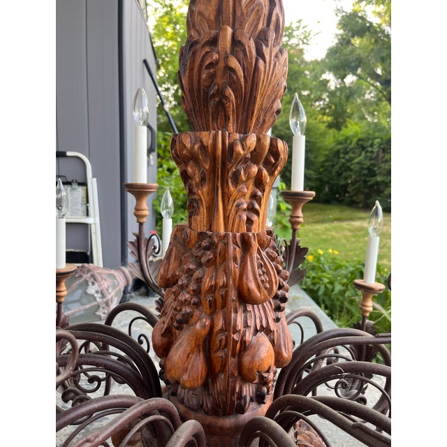 French Country Late 20th Century Country French Hand Carved Wood With Scrolling Wrought Iron Arms For Sale - Image 3 of 8