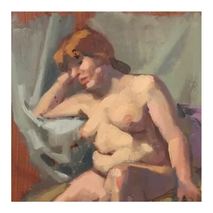 Circa 1999, Vintage Artist Signed Nude Oil Painting of a Woman, on Wood Board, Signed Al Geary