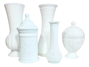 Mid-Century Milk Glass Collection- Set of Five