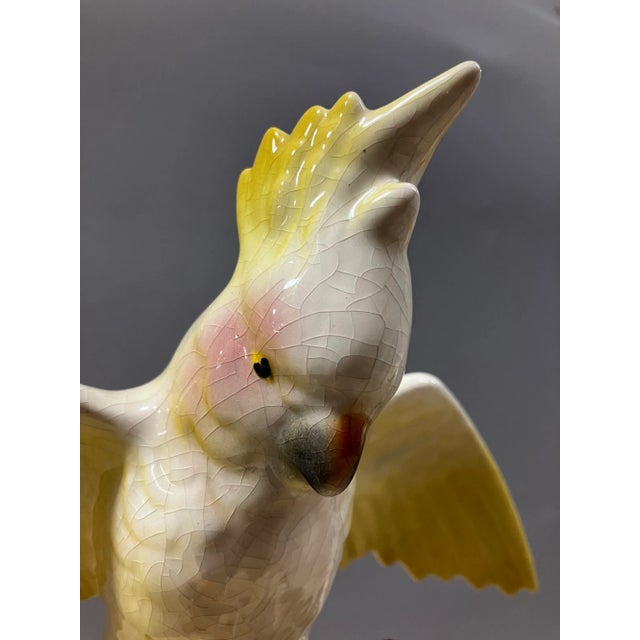 1940s California Pottery Ceramic Tropical Cockatoo on Hibiscus Branch Statue For Sale - Image 10 of 13