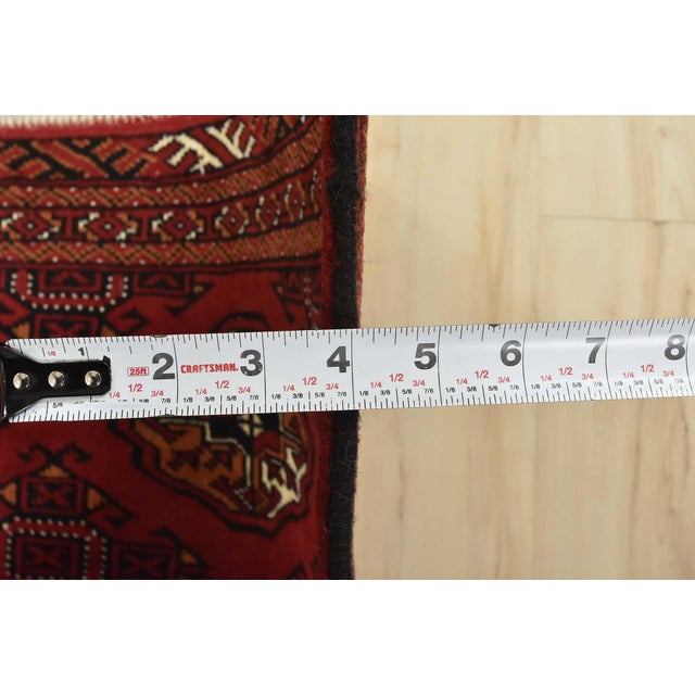 Turkmen Rug 3'4'' X 4'9'' Red Wool Vintage Tribal Hand-Knotted Oriental Carpet For Sale - Image 10 of 12