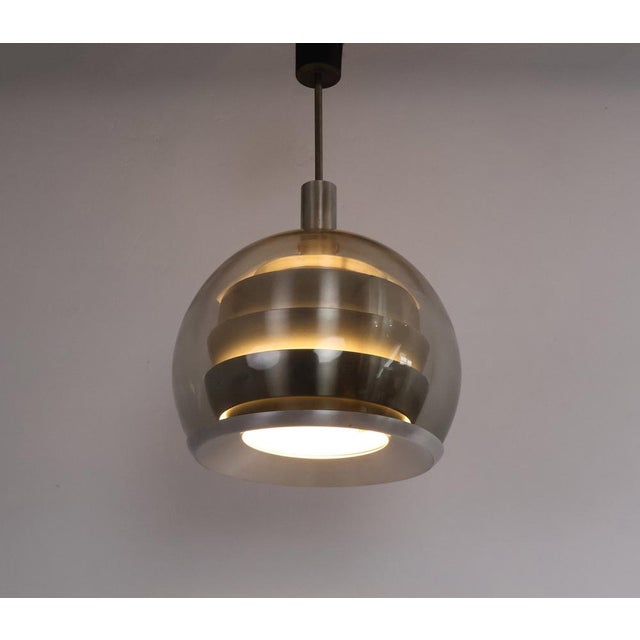 Doria Layered Pendant Lamp in Smoked Glass and Aluminium from Doria Leuchten, 1960s For Sale - Image 6 of 11