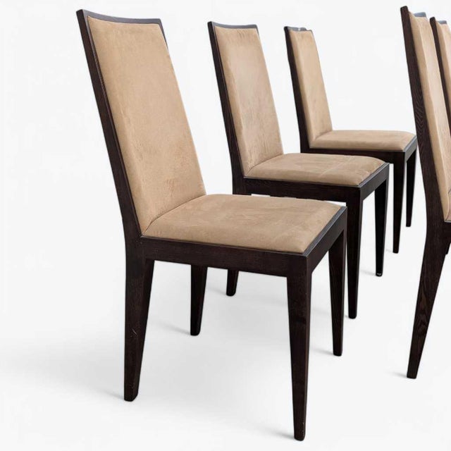 Six Dining Chairs – Elegant Wooden Dining Chairs, Modern, Contemporary, Faux Suede, Comfortable Seating For Sale - Image 14 of 18
