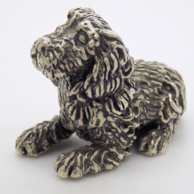 Vintage Italian Handmade Genuine Silver Sitting Dog Large Miniature Figurine Sculpture, Made in Tuscany (Arezzo) For Sale - Image 4 of 10