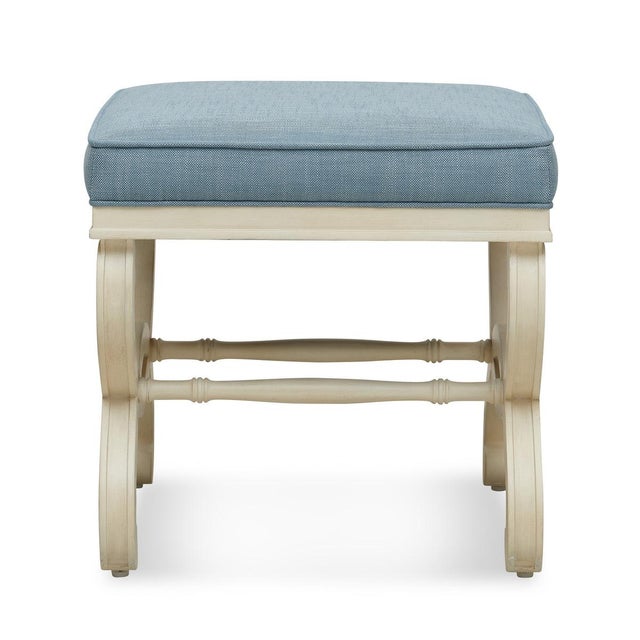 Transitional Bunny Williams Home Charlottesville Stool in Alpine White with Aegean Upholstery For Sale - Image 3 of 6