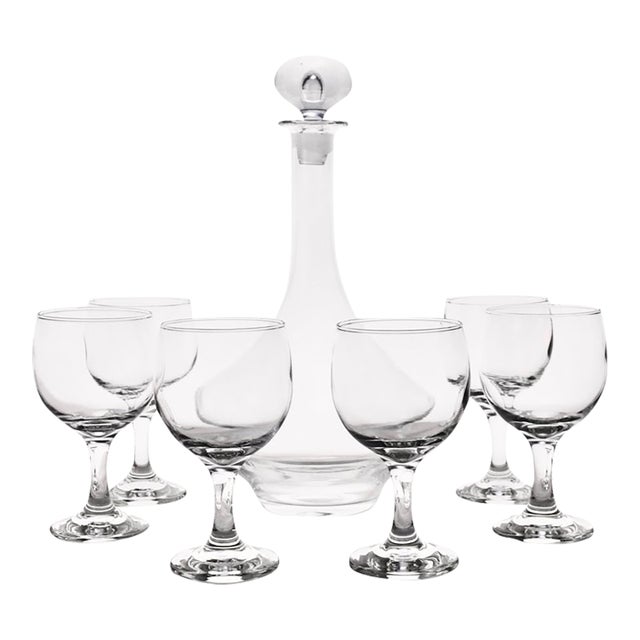 Blown Glass Decanter Set - 7 Pcs. For Sale