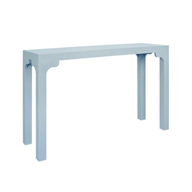 Contemporary Matthew Izzo Home Evelyn Light Blue Linen Console Table For Sale - Image 3 of 9