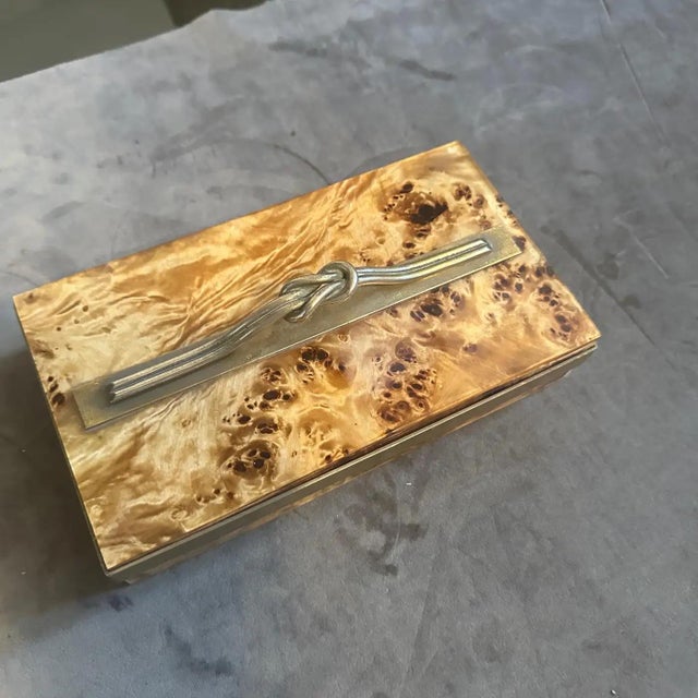 Brass 1970s Mid-Century Modern Faux Burl Lucite and Brass Italian Luxury Jewelry Box For Sale - Image 8 of 10