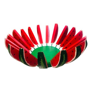 Early 21st Century Watermelon Motif Large Wood Center Bowl For Sale