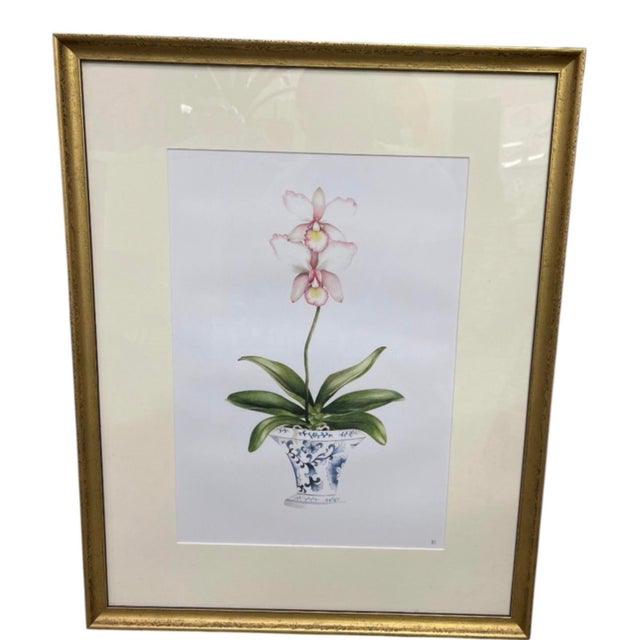 Vintage Framed Botanical Pink Orchid Print in Chinoiserie Cachepot For Sale - Image 4 of 12
