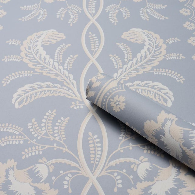 Schumacher SAMPLE - Schumacher Bell Flowers Wallpaper In Light Blue For Sale - Image 4 of 6