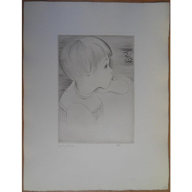 Emilia "Mily" Possoz (1888-1967) The Child and the Butterfly Original etching Signed in pencil Limited edition of 45...