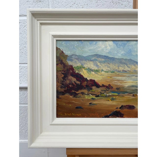 Mid 20th Century Mid-20th Century Impasto Oil Painting of Coastal Harbour Scene With Mountains in Wales For Sale - Image 5 of 9