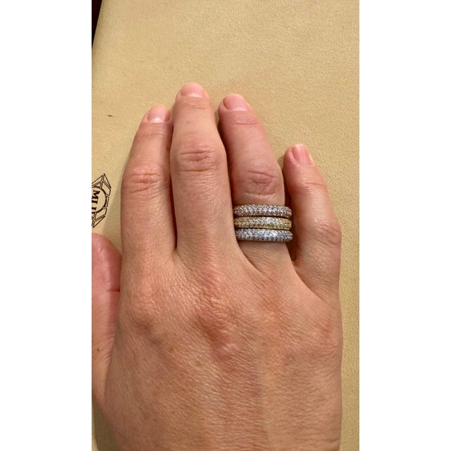 3 Carat Pave Set Diamond 3 Band in 14 Karat White , Yellow & Pink Gold , Size 7 For Sale - Image 12 of 18