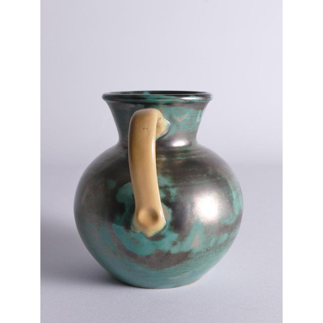 Ceramic Green Ceramic Vase with Yellow Handles by Anna-Lisa Thomson for Upsala Ekeby, 1930s For Sale - Image 7 of 17