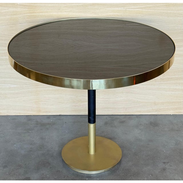 Mid-Century Modern 1970s Hollywood Regency Round Cantilever Brass Dinning Table with Black Glass For Sale - Image 3 of 18
