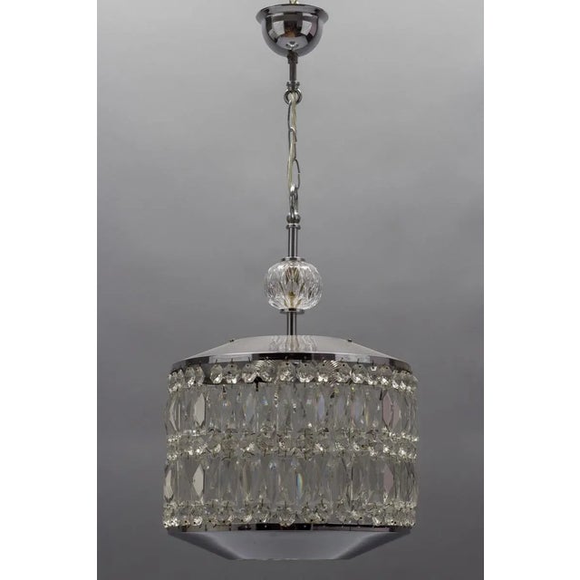 Mid-Century Modern Crystal Glass and Chrome Pendant Lamp For Sale - Image 13 of 18