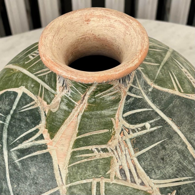Earthenware Pottery Vase With Leaf Design For Sale - Image 10 of 12