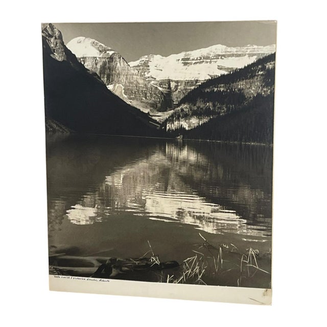 1970s Vintage Black and White Photograph of Lake Louise & Victoria Glacier, Alberta, Canada For Sale - Image 5 of 10