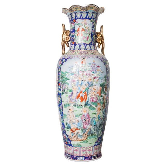 Pink Large Chinese Polychrome Famille Rose Porcelain Vase with Hunting Scene, 1960s For Sale - Image 8 of 8