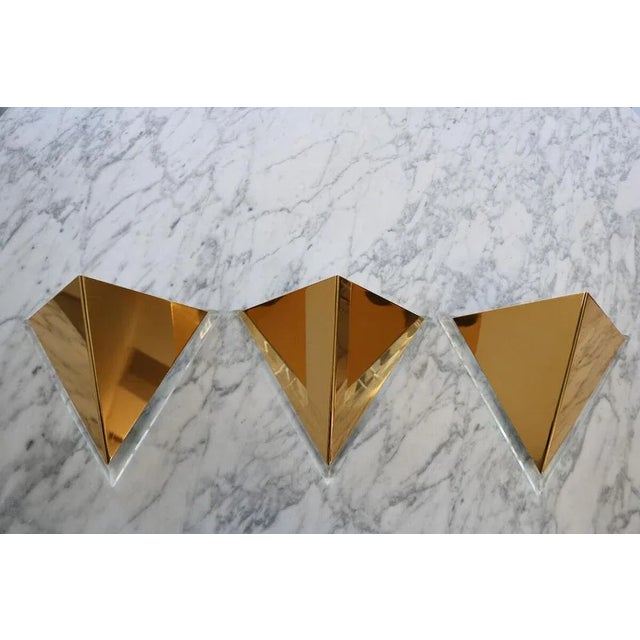 Mid-Century Modern Hollywood Regency Brass Wall Lights in Acrylic Glass, 1980s, Set of 3 For Sale - Image 13 of 13