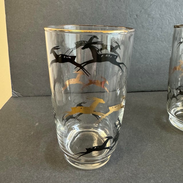 1950s Mid Century Modern Gazelle Glasses Gold & Black Vintage Barware Set of 6 For Sale - Image 5 of 8