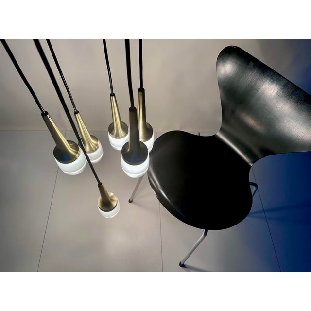 Large Cascade Hanging Lamp with Six Glass and Brass Lights from Staff Leuchten, 1960s For Sale - Image 13 of 18