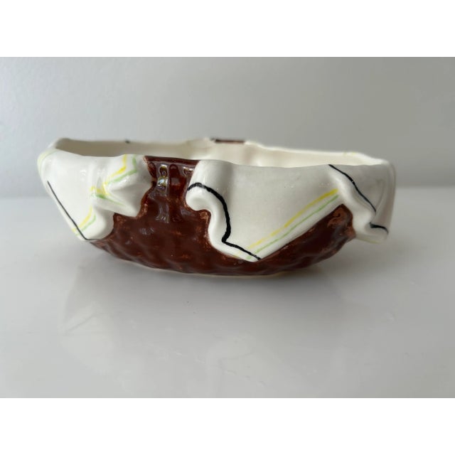 Antique White Mid Century Ceramic Faux “napkin” Bowl For Sale - Image 8 of 8