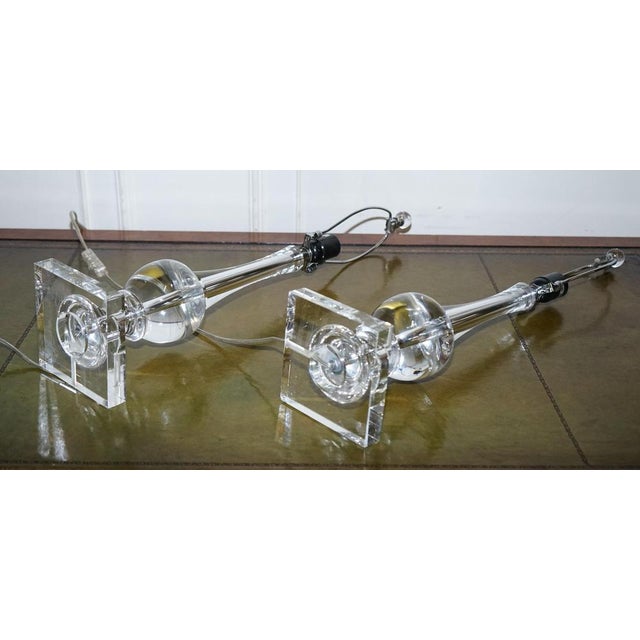 Clear Glass Table Lamps with Black Shades, Set of 2 For Sale - Image 11 of 14