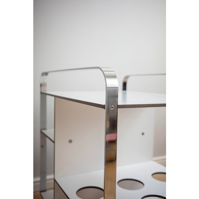 1980s Postmodern Chrome Framed White Serving Cart on Wheels, 1980s For Sale - Image 5 of 8