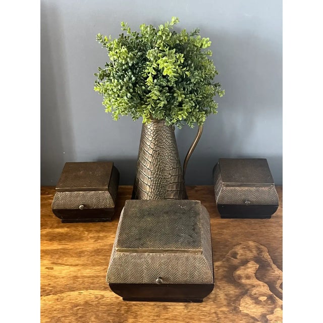 Wood 1960s Set of 3 Brass Overlayed Wooden Boxes For Sale - Image 7 of 12