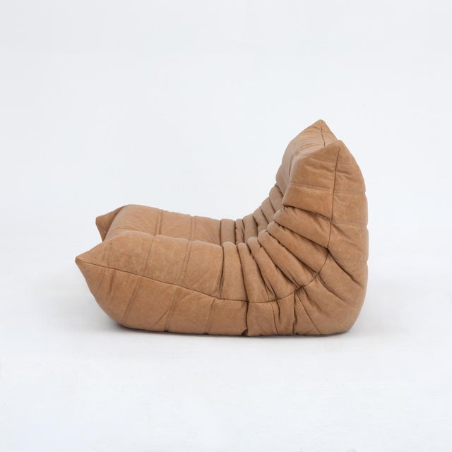Mid-Century Modern Vintage Ligne Roset Togo Chair and Ottoman in Burnt Orange Leather - Restored For Sale - Image 3 of 18