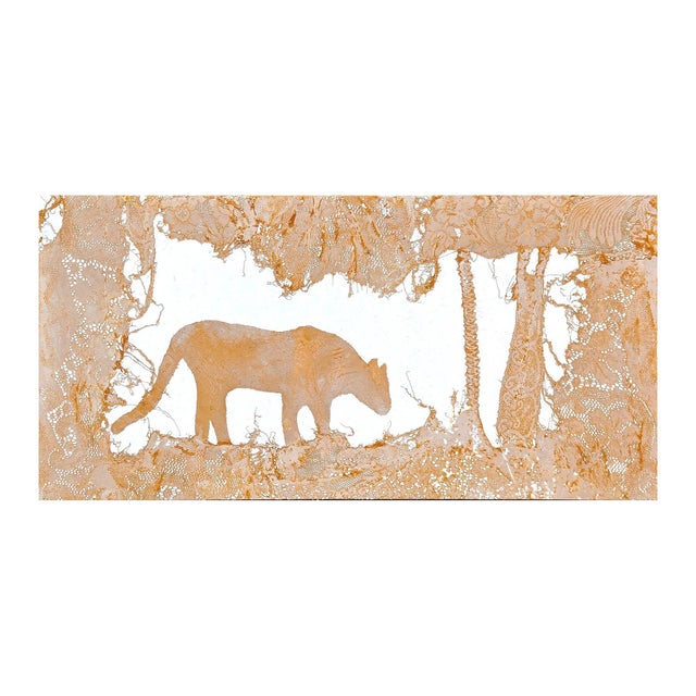 Contemporary Mike Hoggg "Jungle Beast" Contemporary Neutral Toned Abstract Big Cat Animal Lace Painting, 2024 For Sale - Image 3 of 10