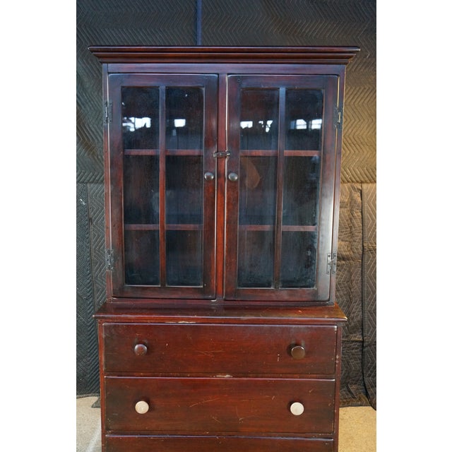 Mid Century Mahogany Stepback China Display Cabinet Hutch Bookcase 68" For Sale - Image 6 of 18