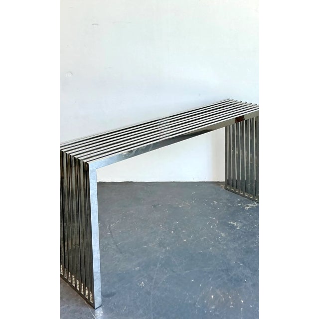 Vintage Chrome Slat Console Table After Ralph Lauren For Sale - Image 10 of 12