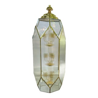 Large 1990s New Old Stock Fluted Glass Art Deco Revival Chandelier With 9 Lights For Sale