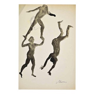 Mino Maccari, Jugglers, 1960s, Watercolor For Sale